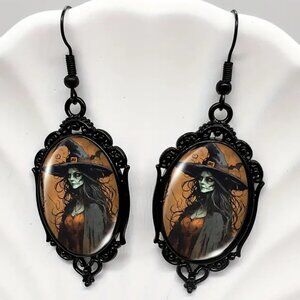 Black Goth WITCH Halloween Dangle Earrings